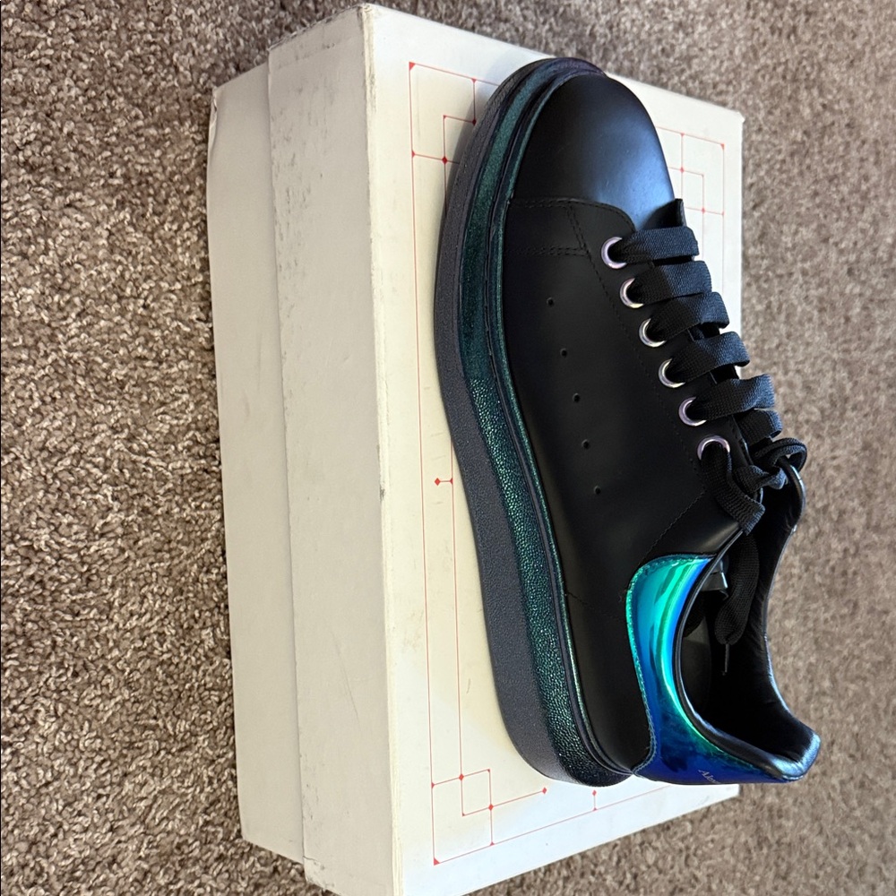 Alexander McQueen Black and Iridescent Blue Sneakers